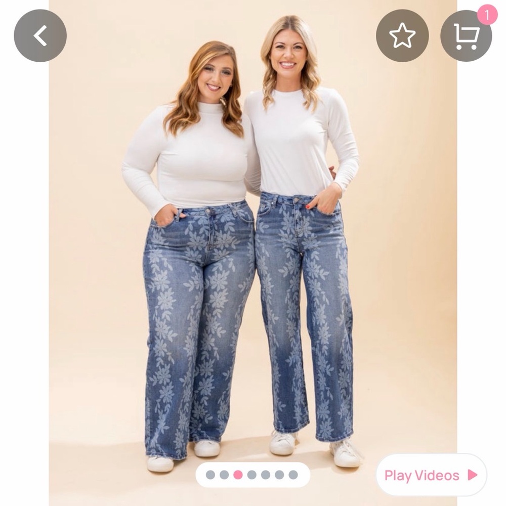 Daisy Digital Floral Wide Leg Jeans - Indigo